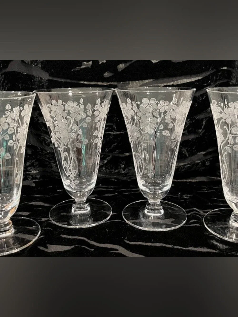 Vintage 1930s Morgantown Baden Etched Crystal Footed Tumblers - Set of 4 (1930s)